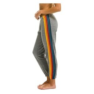 Aviator Nation 5-Stripe Sweatpants Heather Gray Rainbow Joggers Small